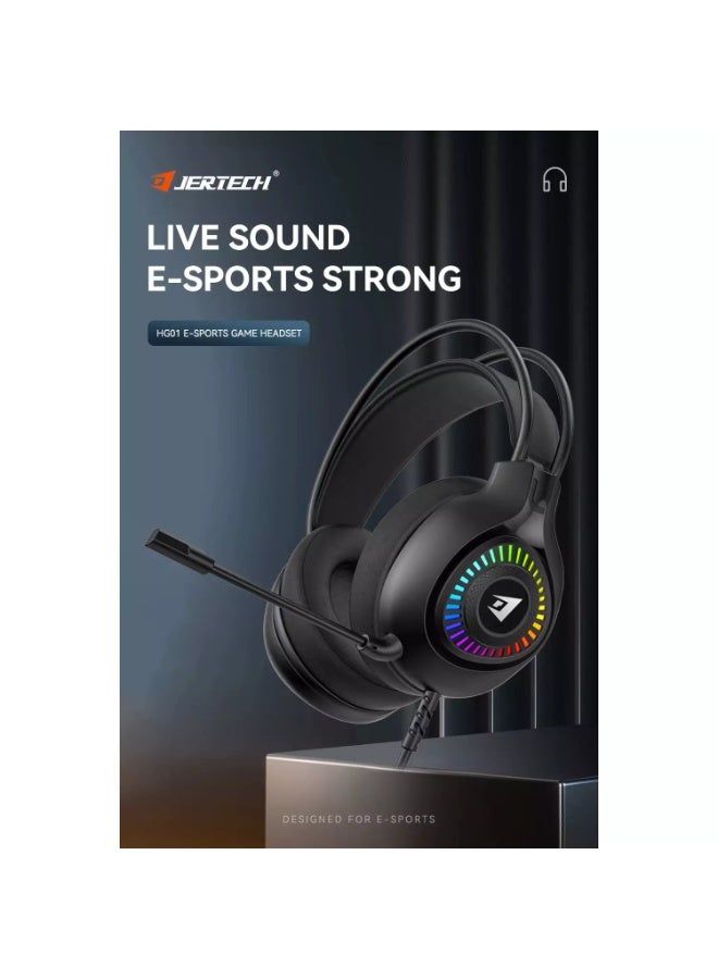 JERTECH HG01 SCOUT USB RGB Gaming Headset with 7.1 Surround Sound, 50mm Drivers, Noise Isolating Microphone, Wired Headphones for PC and Laptop - Image 2